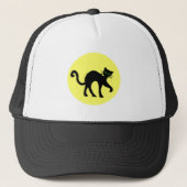 Black Cat Green Eyes Full Yellow Moon Trucker Pet (Voorkant)