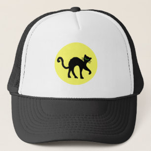 Black Cat Green Eyes Full Yellow Moon Trucker Pet