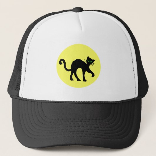 Black Cat Green Eyes Full Yellow Moon Trucker Pet (Voorkant)