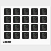 Black Cat Green Eyes Halloween Vierkante Sticker (Vel)