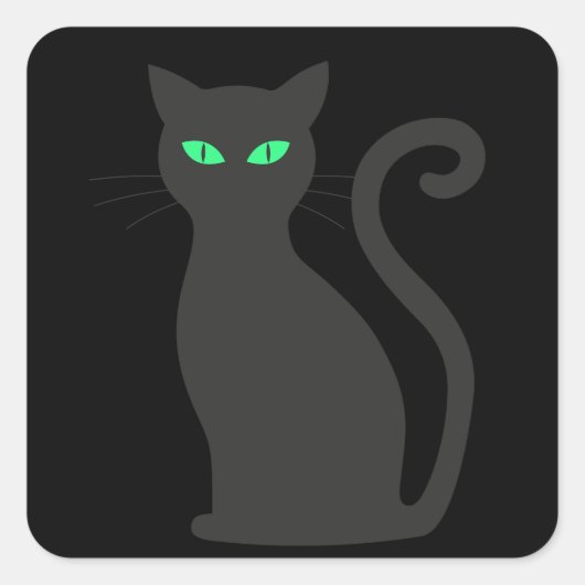 Black Cat Green Eyes Halloween Vierkante Sticker (Voorkant)
