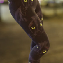 Black Cat Green Eyes Pattern-Leggings