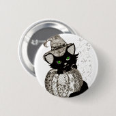 Black Cat Green Eyes Pumpkin Ronde Button 5,7 Cm (Voorkant /achterkant)