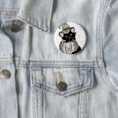 Black Cat Green Eyes Pumpkin Ronde Button 5,7 Cm (In situ)