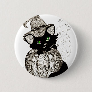Black Cat Green Eyes Pumpkin Ronde Button 5,7 Cm