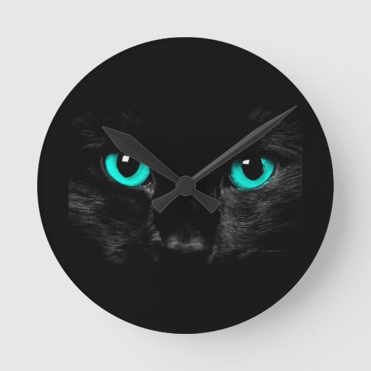 Black Cat Green Eyes Ronde Klok (Voorkant)
