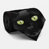 Black Cat Green Eyes Stropdas (Opgerold)