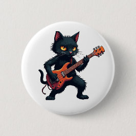 Black Cat Guitar Player Ronde Button 5,7 Cm