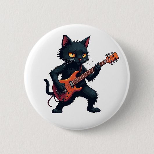 Black Cat Guitar Player Ronde Button 5,7 Cm (Voorkant)