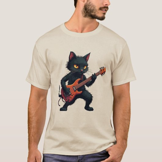 Black Cat Guitar Player T-shirt (Voorkant)