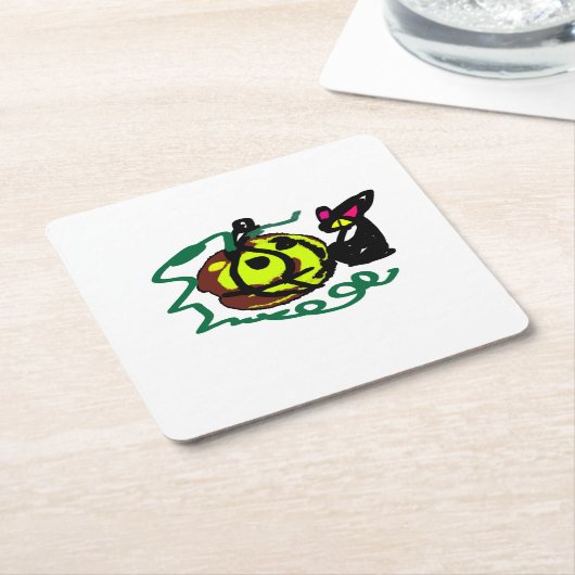 Black Cat Halloween art Kartonnen Onderzetters (Schuin)