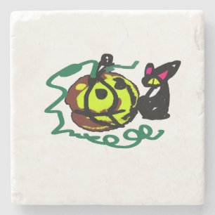 Black Cat Halloween art Stenen Onderzetter