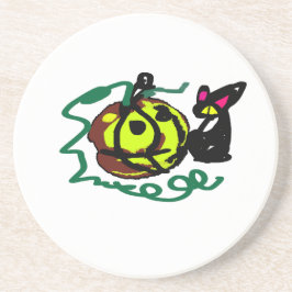 Black Cat Halloween art Zandsteen Onderzetter