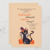 Black Cat Halloween Birthday Party Kaart (Voorkant / Achterkant)