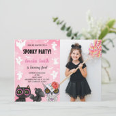 Black Cat Halloween Birthday-uitnodigingen met fot Kaart (Staand voorkant)