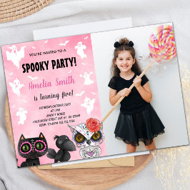 Black Cat Halloween Birthday-uitnodigingen met fot Kaart