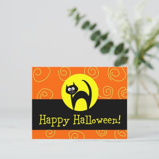 Black Cat Halloween Briefkaart (Staand voorkant)