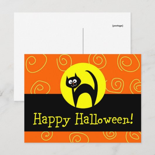 Black Cat Halloween Briefkaart (Voorkant / Achterkant)