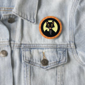 Black Cat Halloween Button Pin Badge (In situ)