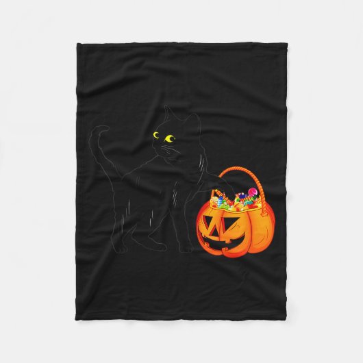 Black Cat Halloween Candy Pumpkin Bag Sweet Lollip Fleece Deken (Voorkant)