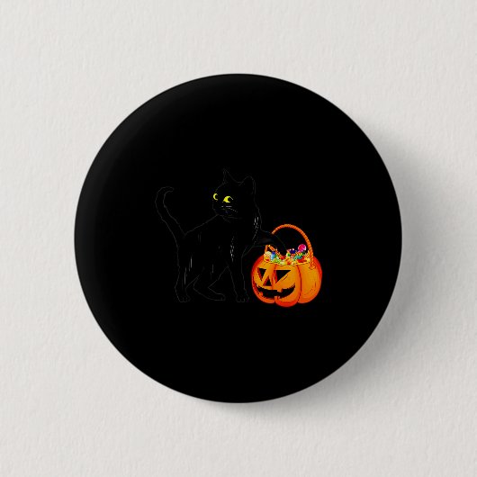 Black Cat Halloween Candy Pumpkin Bag Sweet Lollip Ronde Button 5,7 Cm (Voorkant)
