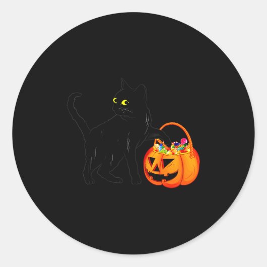 Black Cat Halloween Candy Pumpkin Bag Sweet Lollip Ronde Sticker (Voorkant)