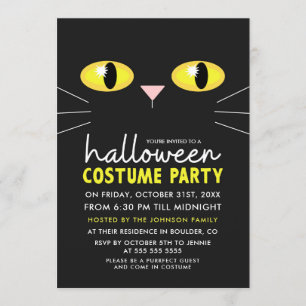 Black Cat Halloween Costume Party Kaart