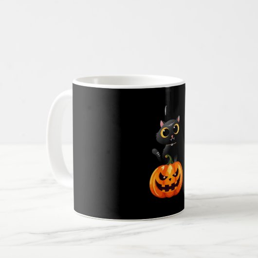 Black Cat Halloween Design � Spooky Pumpkin Art fo Koffiemok (Voorkant links)