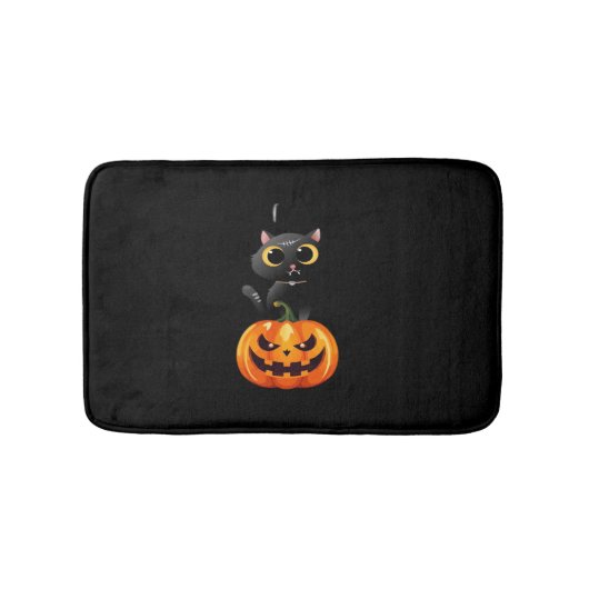 Black Cat Halloween Design – Spooky Pumpkin Art vo Badmat (Voorkant)