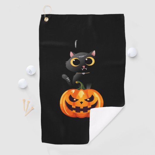 Black Cat Halloween Design – Spooky Pumpkin Art vo Golfhanddoek (Insitu)