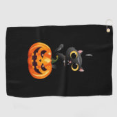 Black Cat Halloween Design – Spooky Pumpkin Art vo Golfhanddoek (Horizontaal)