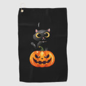 Black Cat Halloween Design – Spooky Pumpkin Art vo Golfhanddoek (Voorkant)
