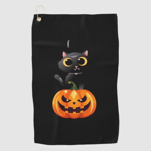 Black Cat Halloween Design – Spooky Pumpkin Art vo Golfhanddoek (Voorkant)