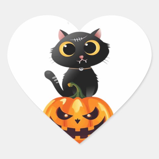 Black Cat Halloween Design – Spooky Pumpkin Art vo Hart Sticker (Voorkant)