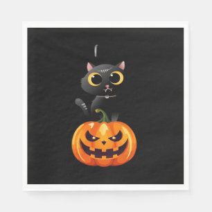 Black Cat Halloween Design – Spooky Pumpkin Art vo Servet