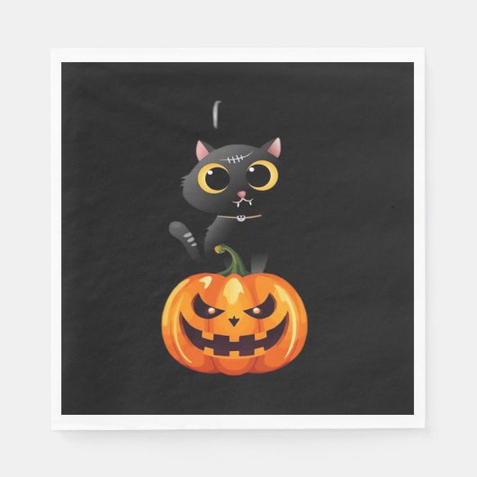 Black Cat Halloween Design – Spooky Pumpkin Art vo Servet (Voorkant)