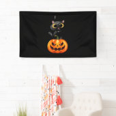 Black Cat Halloween Design – Spooky Pumpkin Art vo Spandoek (Insitu)
