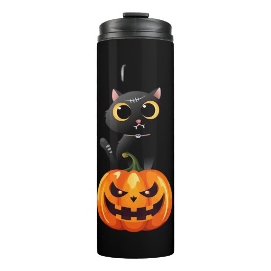 Black Cat Halloween Design – Spooky Pumpkin Art vo Thermosbeker (Voorkant)