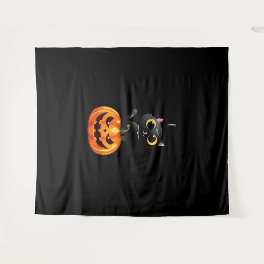 Black Cat Halloween Design – Spooky Pumpkin Art vo Wandkleed (Voorkant (horizontaal))