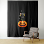 Black Cat Halloween Design – Spooky Pumpkin Art vo Wandkleed (In situ)