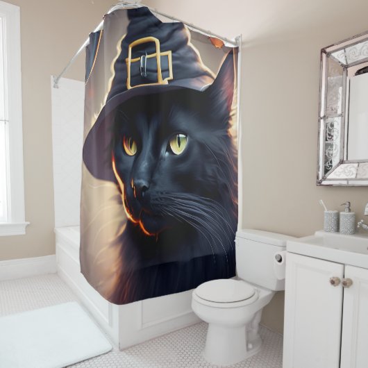 Black Cat Halloween Douchegordijn (In situ)