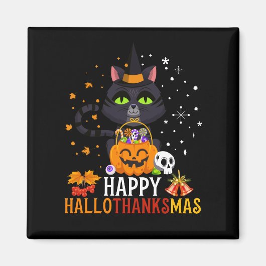 Black Cat Halloween en Merry Kerstmis Magneet (Voorkant)