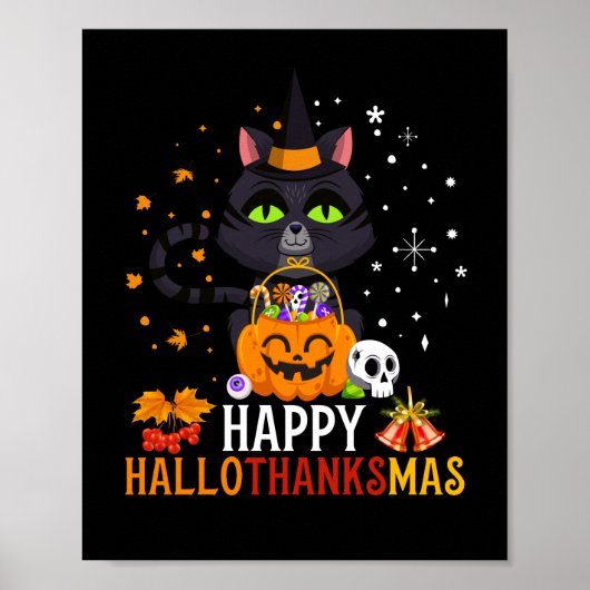 Black Cat Halloween en Merry Kerstmis Poster (Voorkant)