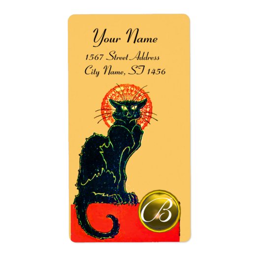 BLACK CAT HALLOWEEN FEest PARTY MONOGRAM Etiket (Voorkant)
