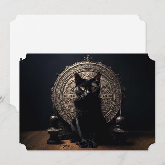 Black Cat Halloween Feestdagenkaart (Voorkant / Achterkant)