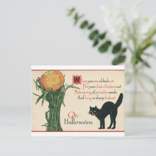 Black Cat Halloween  gedicht Briefkaart (Staand voorkant)