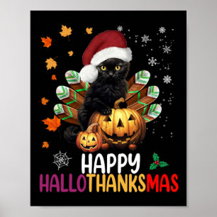 Black Cat Halloween Gelukkig Hallothankmas Merry C Poster