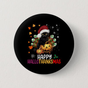 Black Cat Halloween Gelukkig Hallothankmas Merry C Ronde Button 5,7 Cm