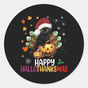 Black Cat Halloween Gelukkig Hallothankmas Merry C Ronde Sticker