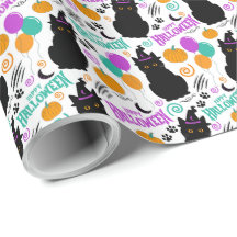 Black Cat Halloween Gift Wrapping Paper